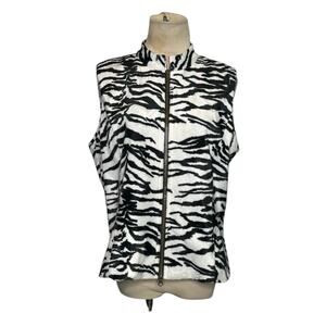 Jordan black white vegan fur zipper vest size Large